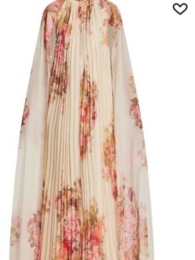 Floral Pleated Maxi Dress in Cream and Pink